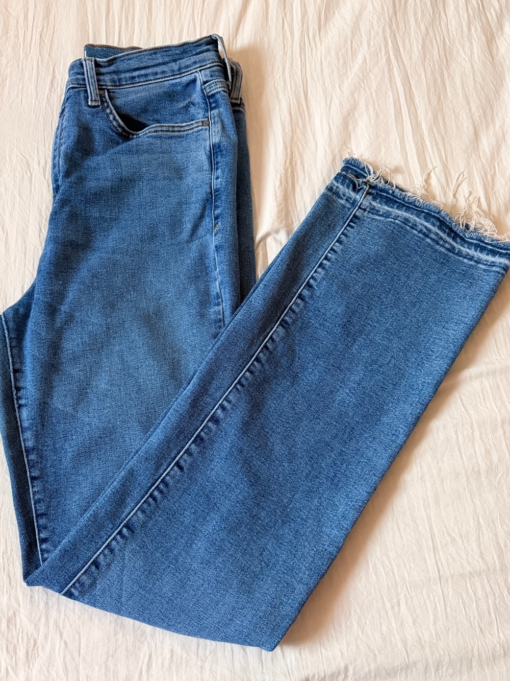 a.n.a Straight Leg Jeans in Medium Blue with Raw Hem